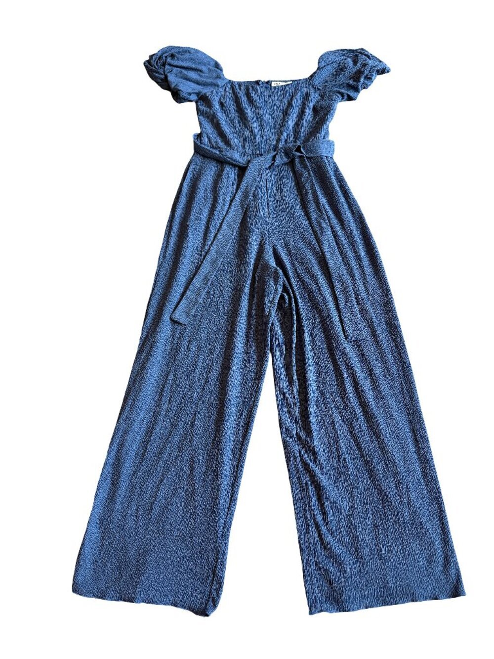 Trixxi Cropped Length Jumpsuit Wide Leg Gauze Blue Romper Stretch Size Large